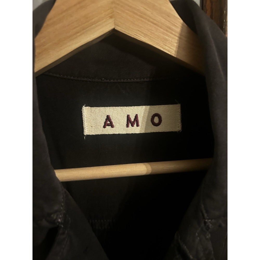 AMO denim Ruffle Army Shirt Jacket In Washed Black Size Extra Small - Picture 3 of 8